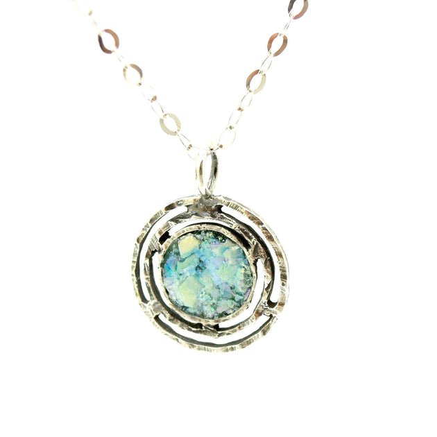 Ancient Roman Glass Necklace Aqua Raindrop Sterling Silver Ancient Roman Glass Necklace Aqua Raindrop Sterling Silver